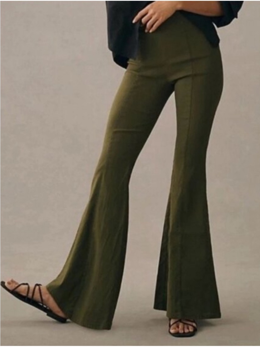 Anthropologie || Maeve Off Duty High Rise Flare Pants Olive Green 6